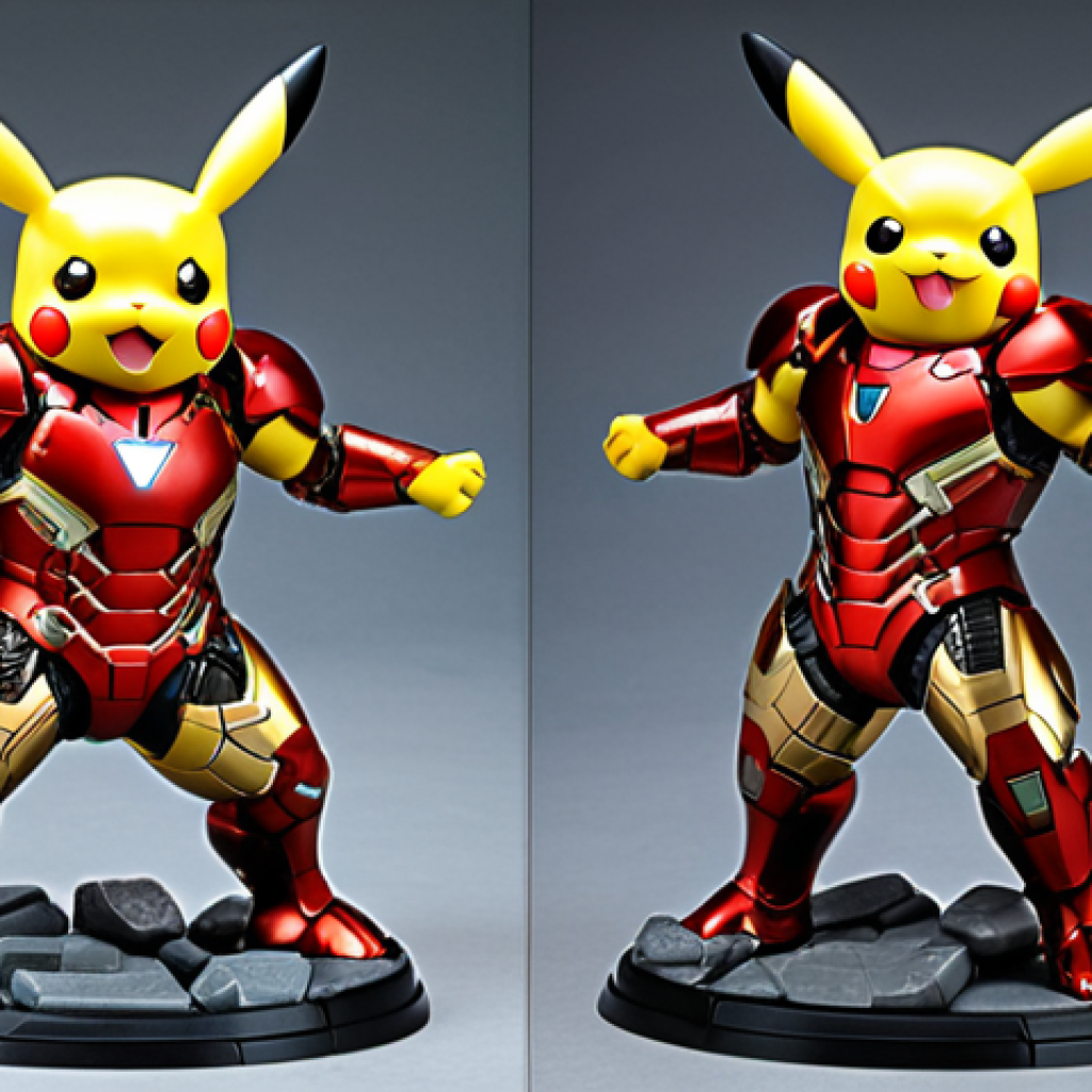 Full Armor Pikachu model kit, Pikachu in Iron Man-like armor, shield detail, dynamic pose.