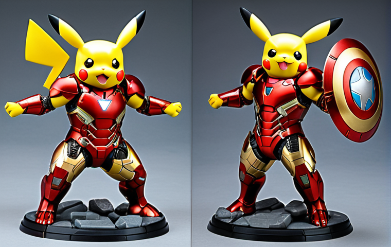 Full Armor Pikachu model kit, Pikachu in Iron Man-like armor, shield detail, dynamic pose.