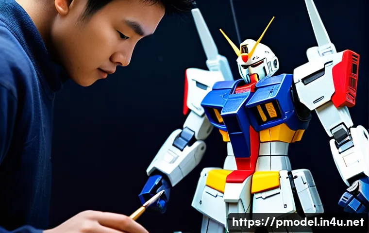 맞춤형 프라모델 주문 제작 - **Prompt 1: Meticulous Custom Painting in a Hobbyist's Studio**
A close-up shot of an MZ-generat...